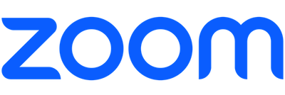 Zoom logo with blue text.